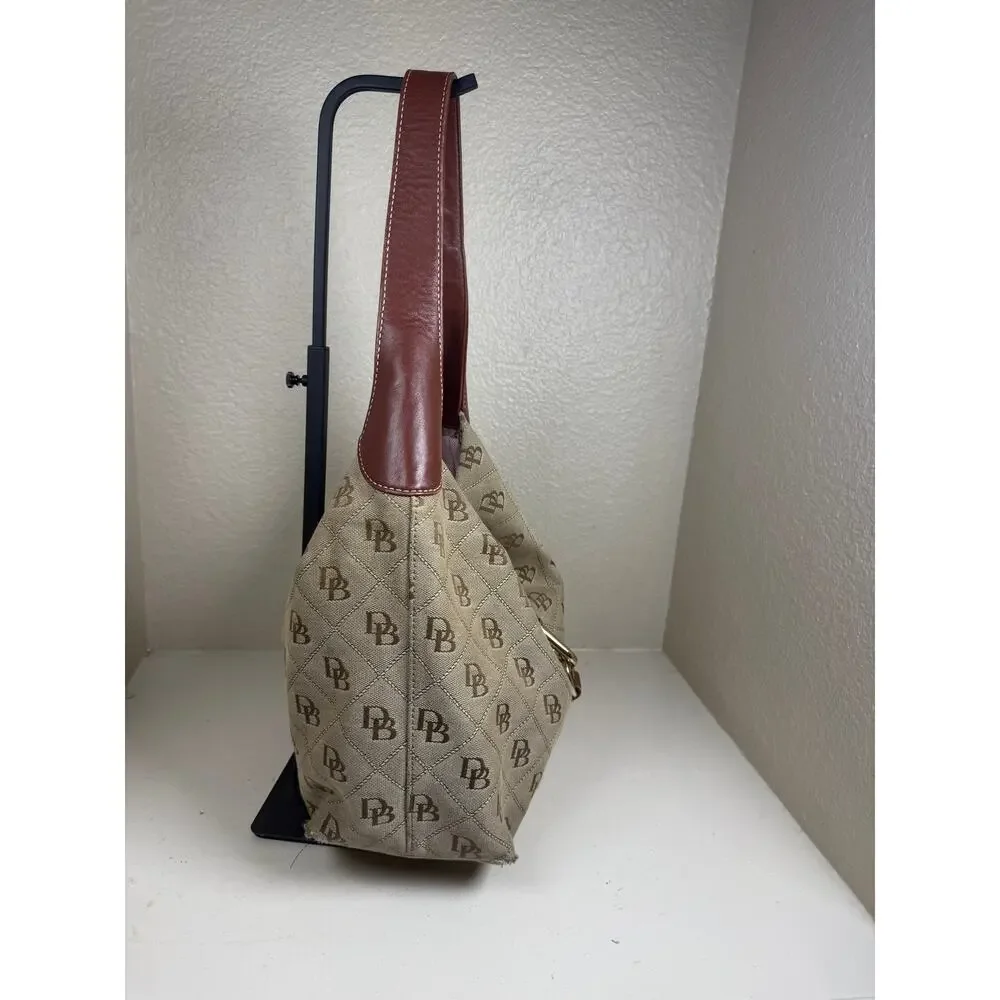 Y2K Vintage Dooney & Bourke signature monogram canvas hobo brown shoulder bag
